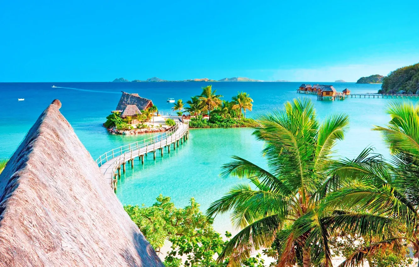 Photo wallpaper wide, beach, ocean, Tahiti, island, resort