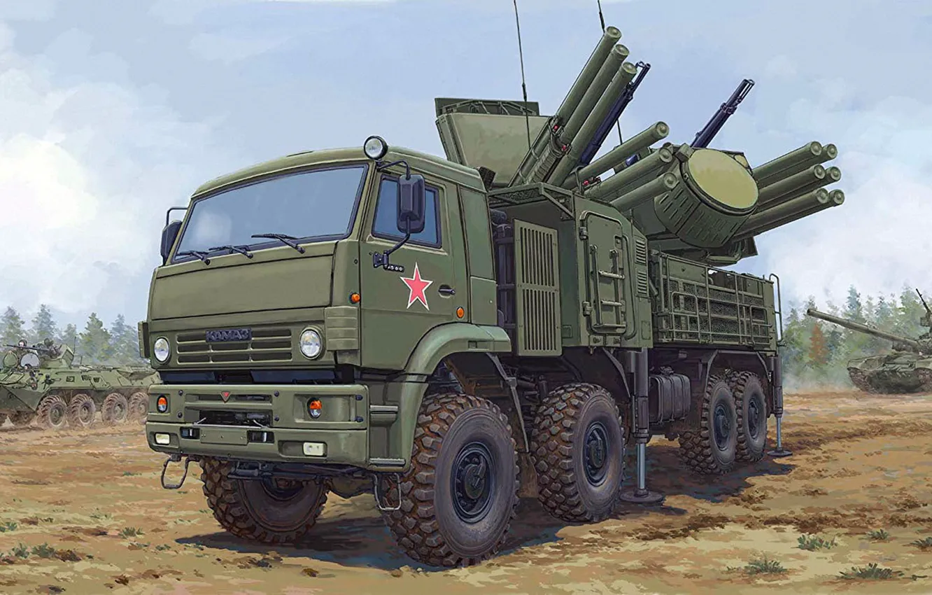 Photo wallpaper Pantsir-S1, SA-22 Greyhound, Zrpk, 96К6, anti-aircraft missile and gun complex, Russian self-propelled, Tunguska-3