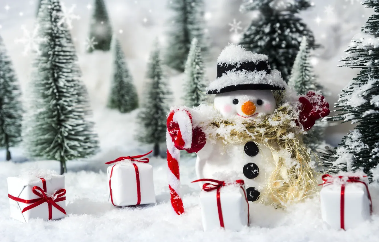 Photo wallpaper winter, snow, snowflakes, new year, Christmas, snowman, Christmas, winter