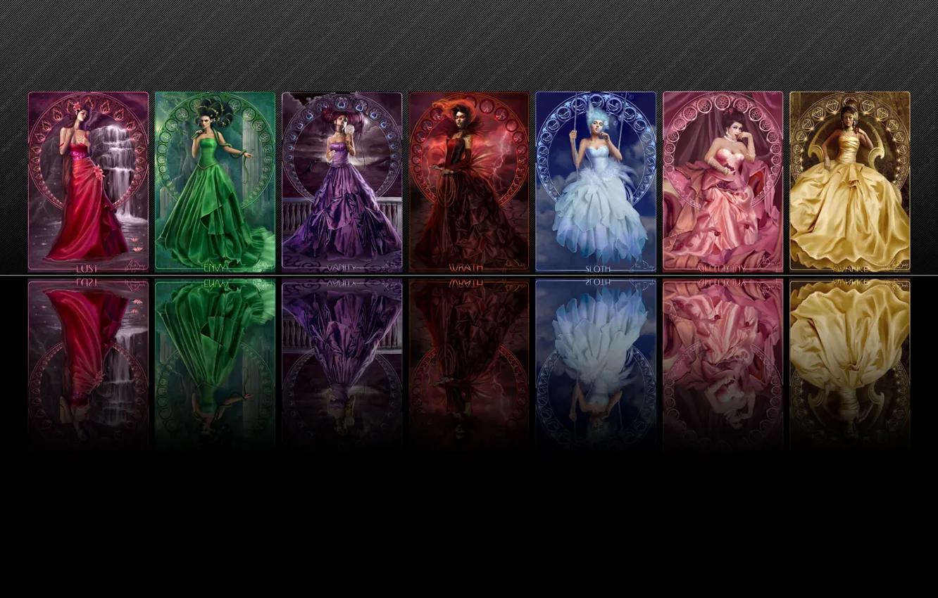 Photo wallpaper black background, card, 7 deadly sins