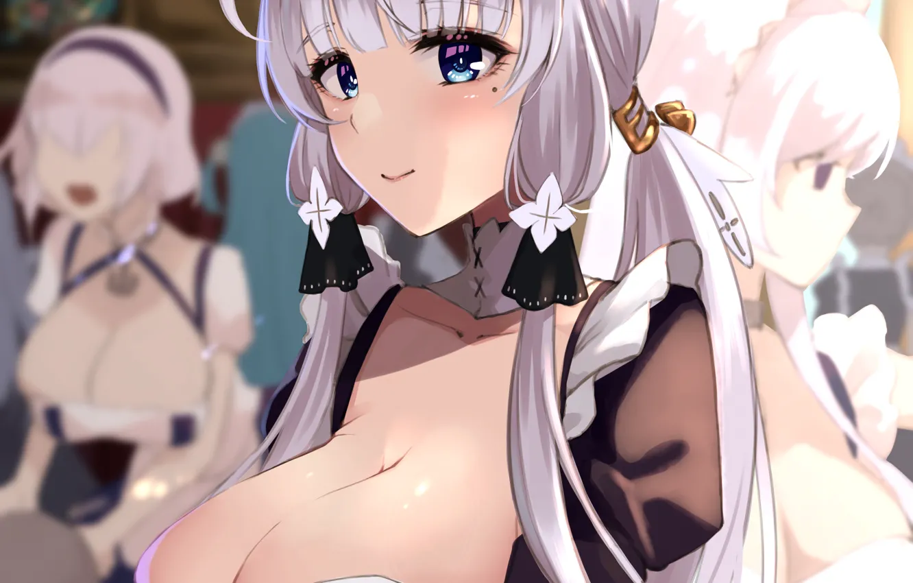 Photo wallpaper girl, sexy, cleavage, long hair, boobs, anime, blue eyes, beautiful