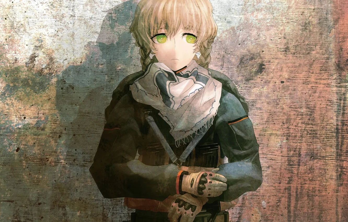 Photo wallpaper girl, soldiers, art, military uniform, embarrassment, huke, gates Stein, But To Suzuh