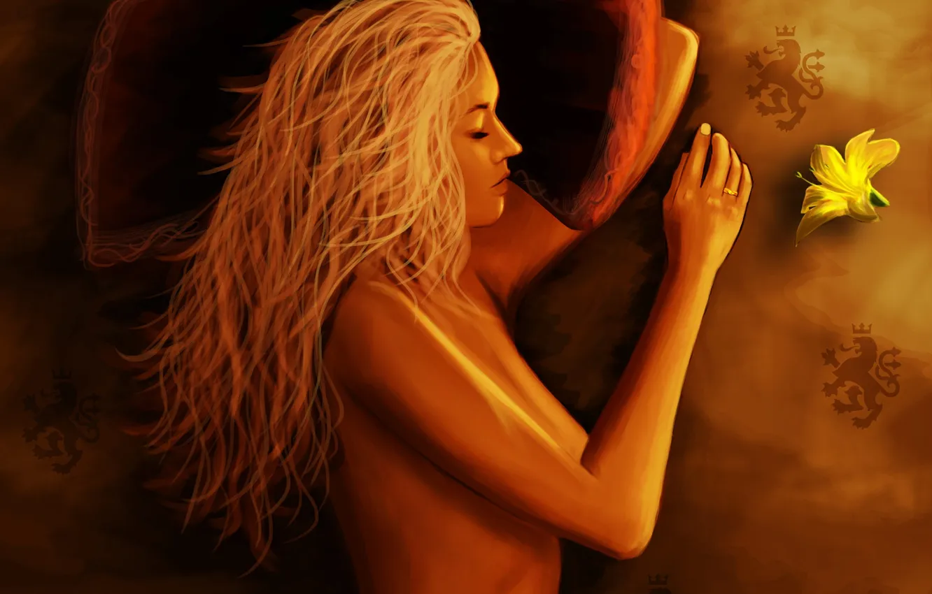 Photo wallpaper girl, flowers, hair, sleep, pillow, art, sleeping, profile