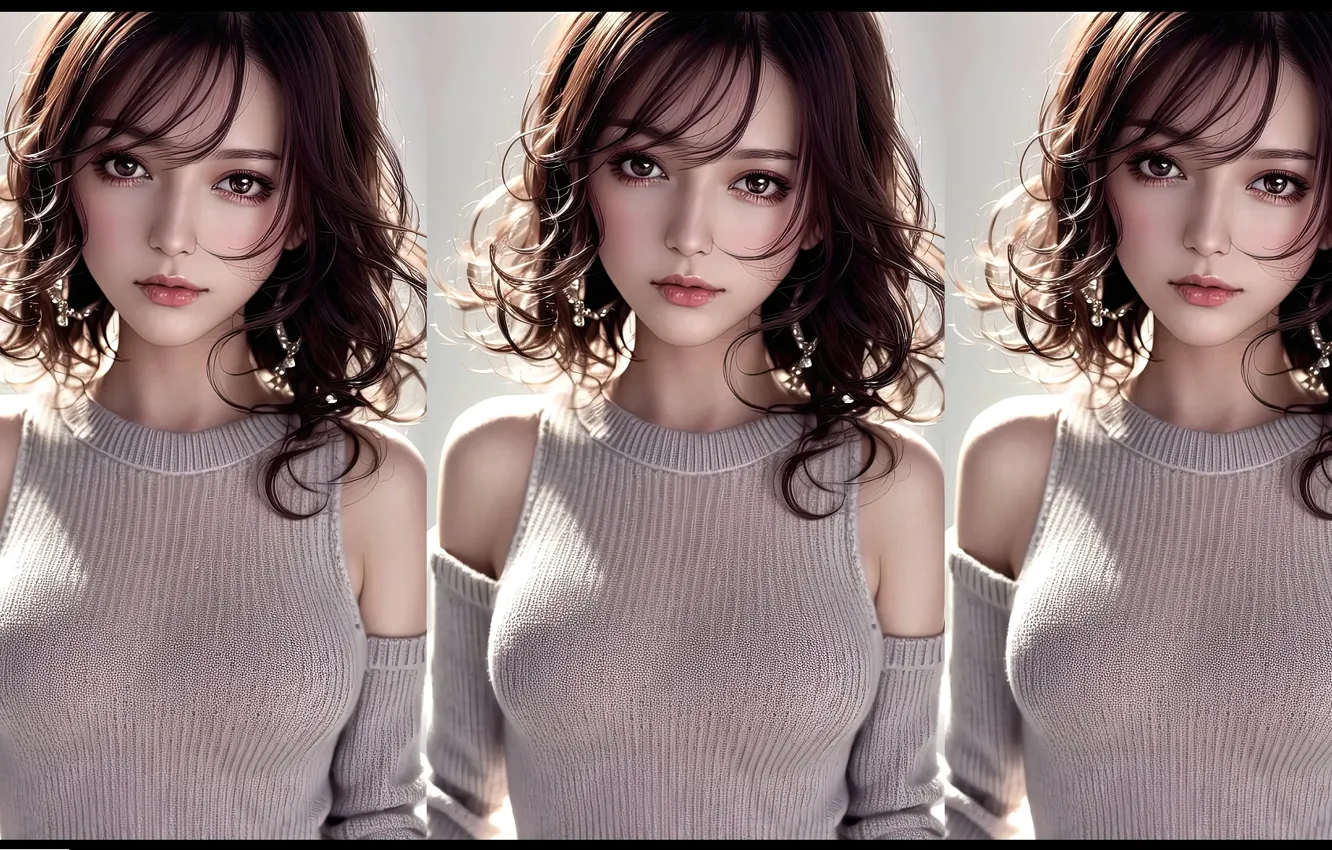 Photo wallpaper girl, beauty, cartoon, sweater