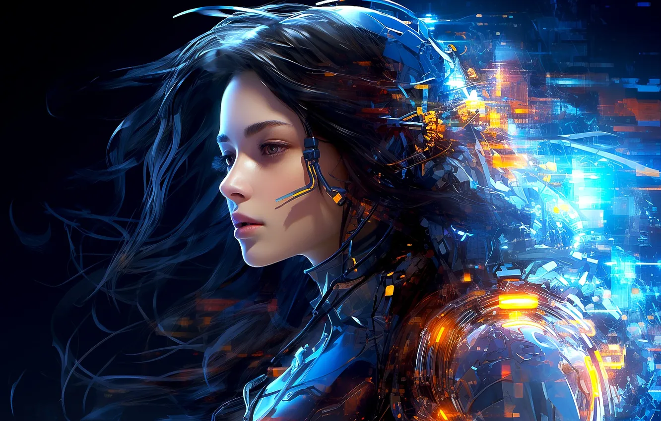 Photo wallpaper girl, fantasy, robot, science fiction, sci-fi, digital art, cyber, artwork