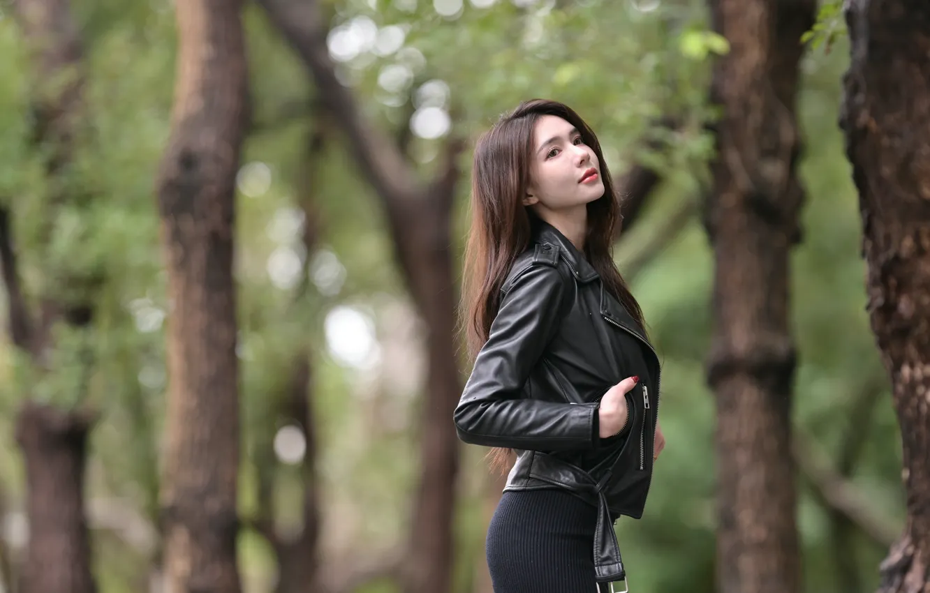 Photo wallpaper girl, pose, shorts, jacket, Asian