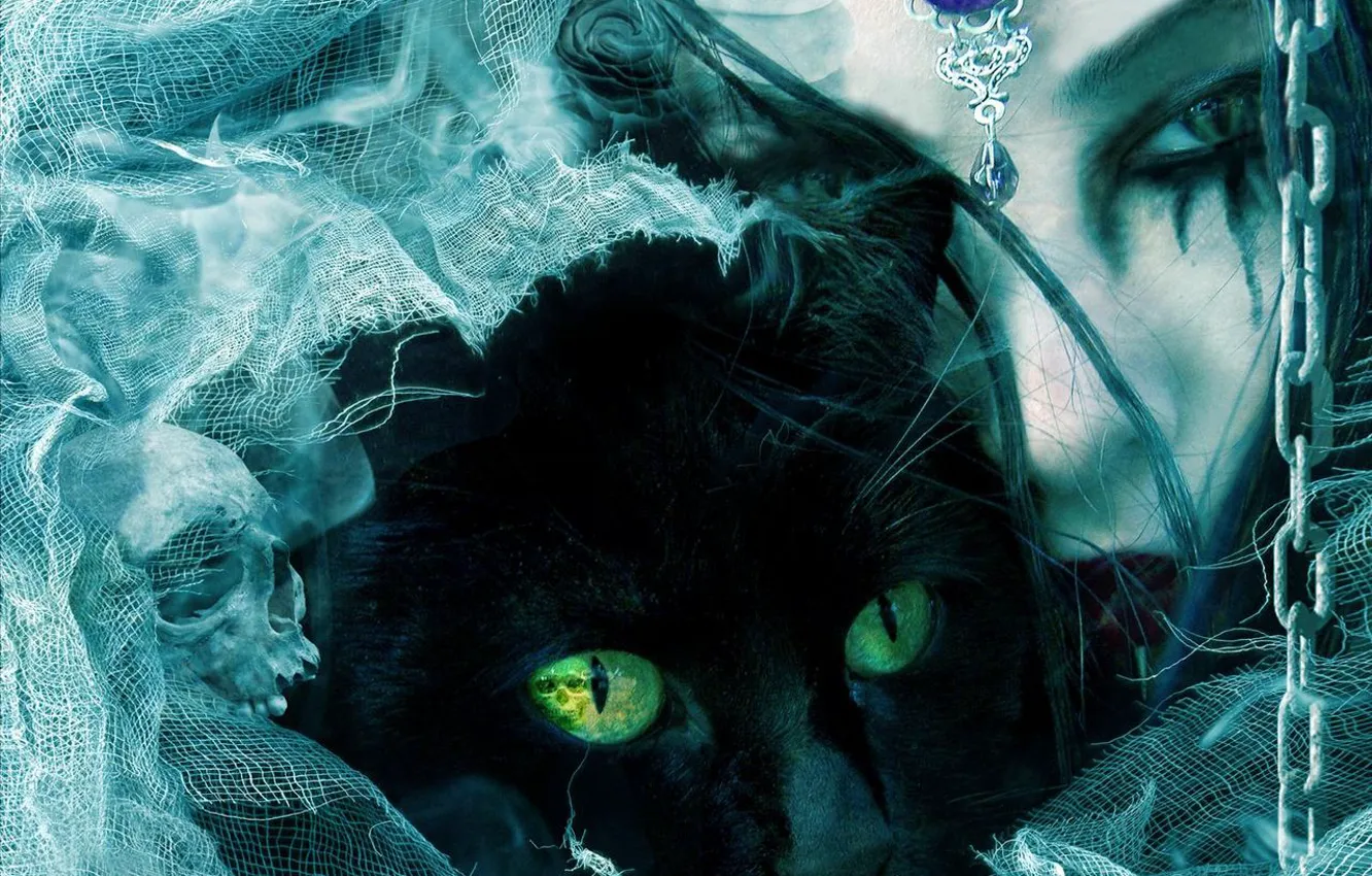 Photo wallpaper cat, girl, turquoise