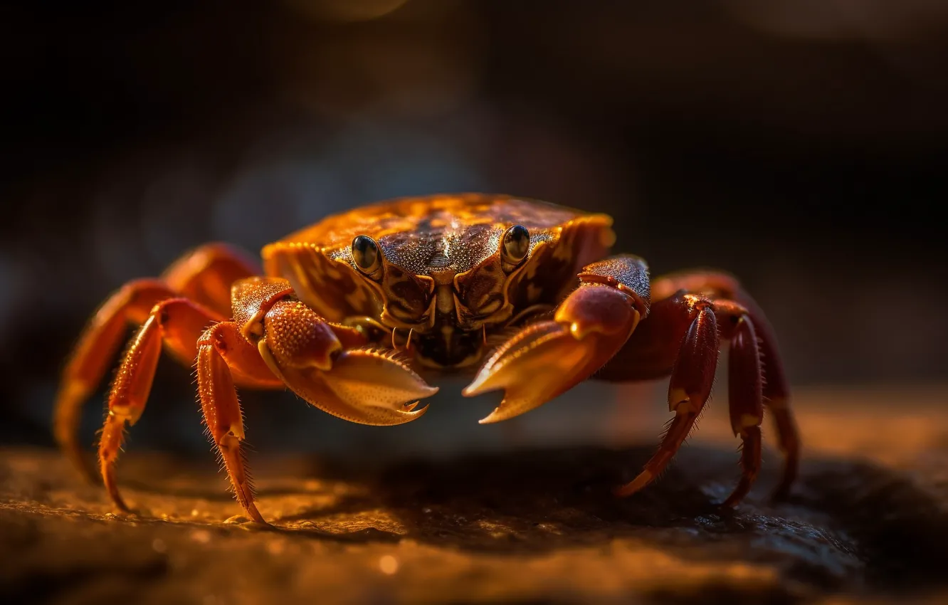 Photo wallpaper look, shore, crab, sea, claws, AI art, neural network