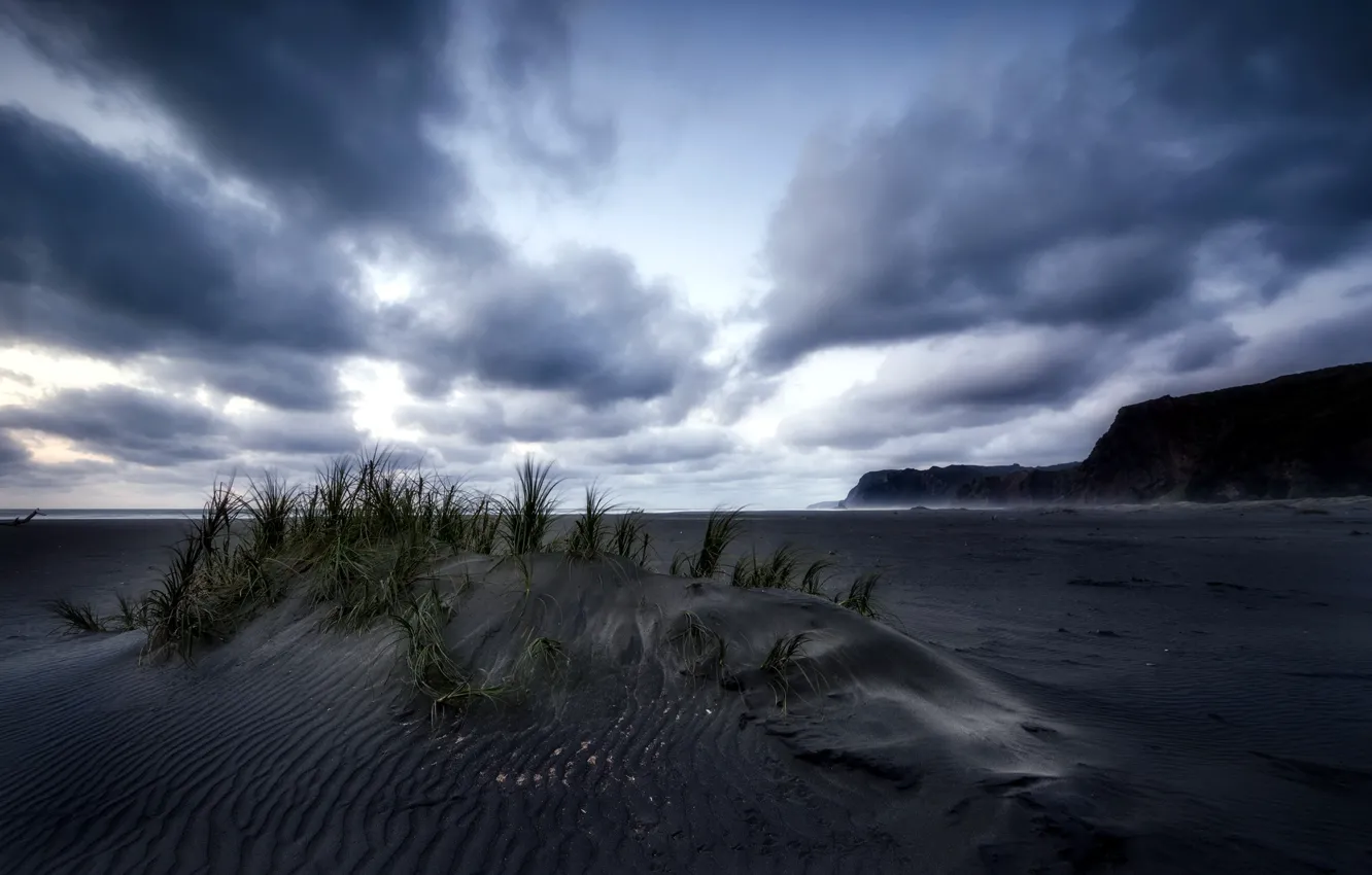 Photo wallpaper New Zealand, Last Light, Karekare Beach, Black Sand