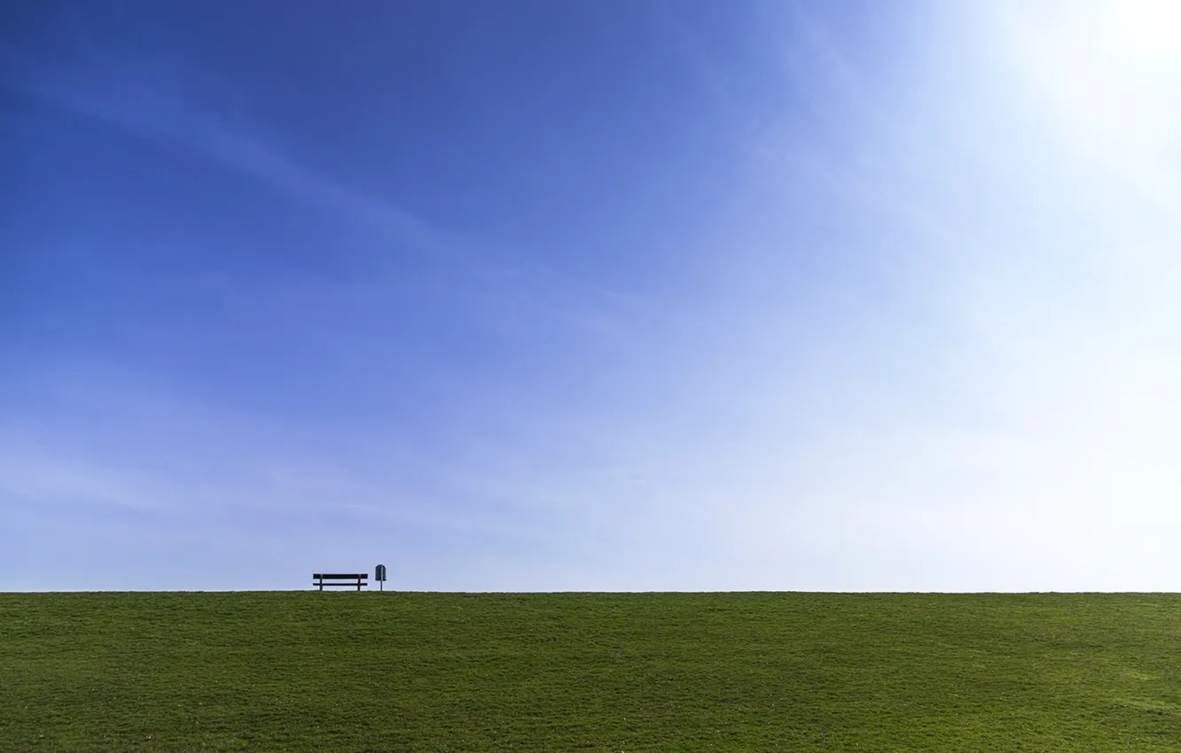 Photo wallpaper field, the sky, bench