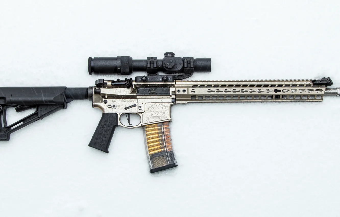Photo wallpaper snow, weapons, background, optics, assault rifle