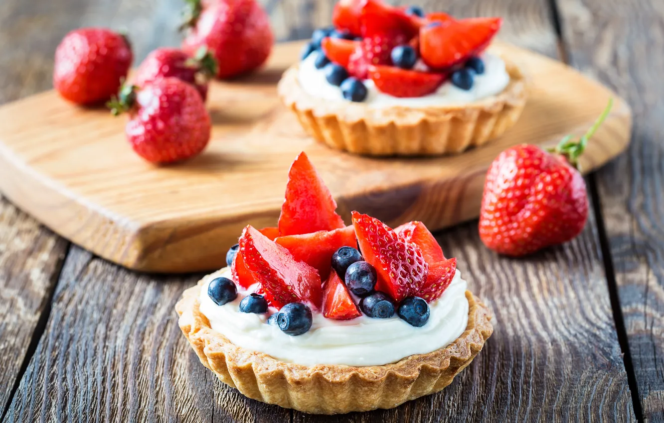 Photo wallpaper food, blueberries, strawberry, cake, fruit, cream, dessert, fruit