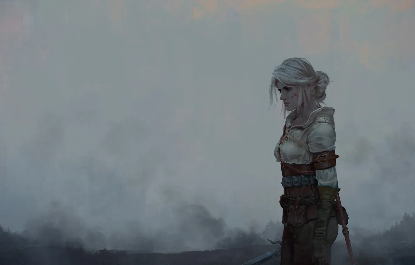 Photo wallpaper figure, Fog, The witcher, Fan Art, Watercolor, Ciri, Game Art
