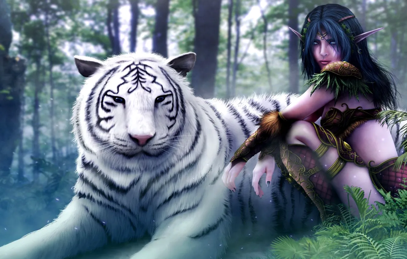 Photo wallpaper girl, tiger, Warcraft