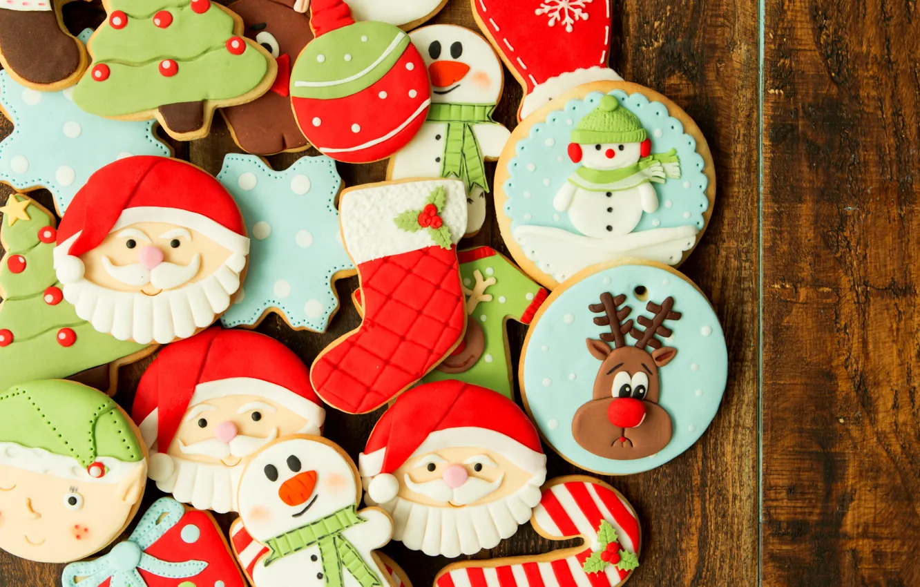 Photo wallpaper decoration, new year, cookies, Christmas, Christmas, wood, New Year, cookies