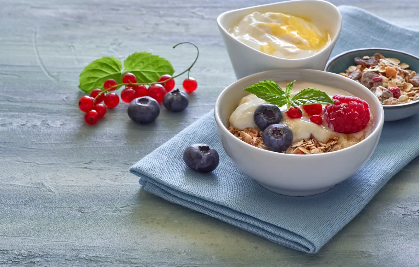 Photo wallpaper berries, Breakfast, muesli, yogurt, Anya Ivanova