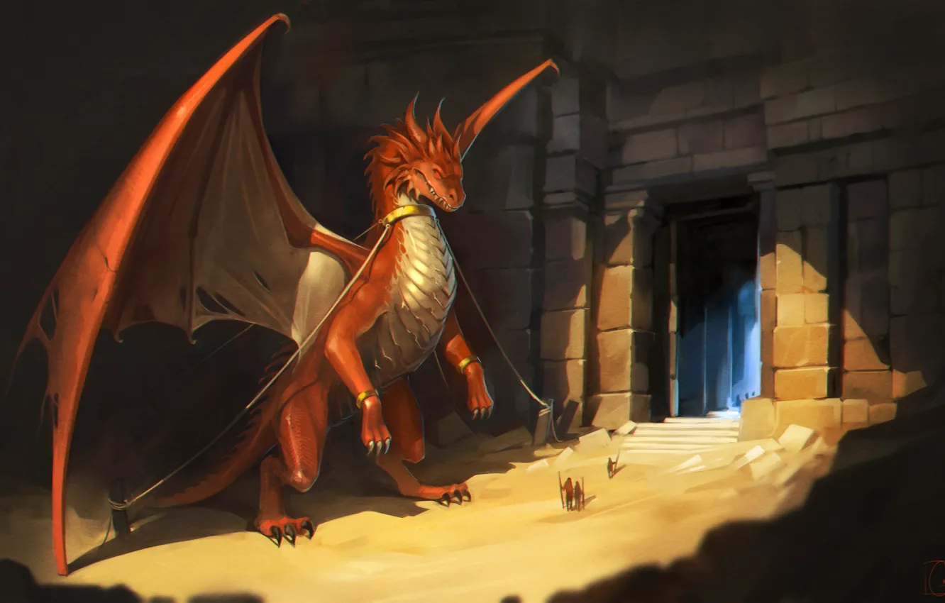 Photo wallpaper dragon, fantasy, art, Alexander Khitrov, GaudiBuendia