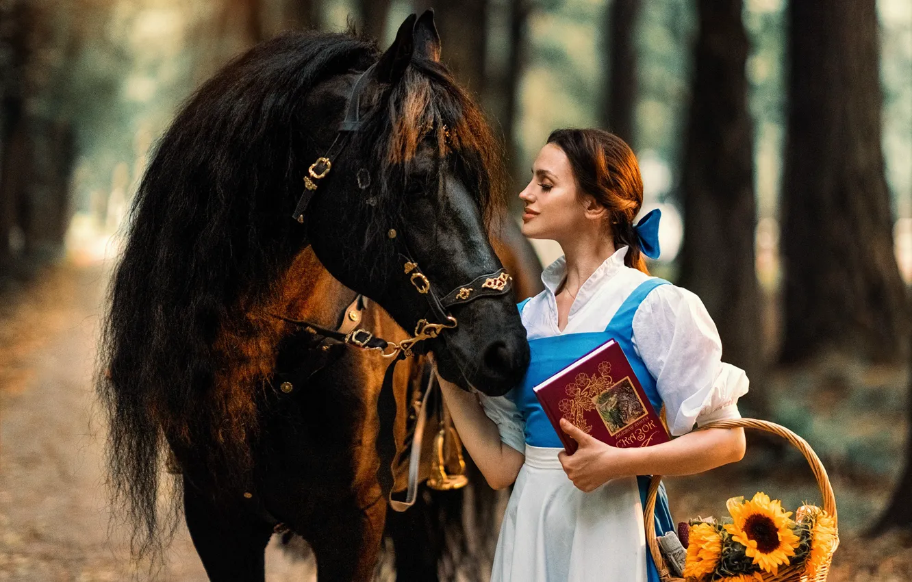 Photo wallpaper girl, horse, horse, Alexandra Savenkova
