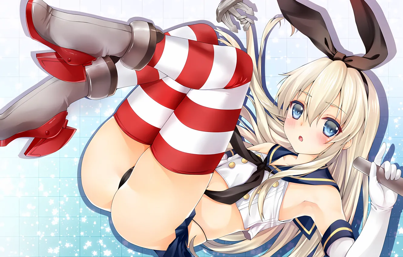 Photo wallpaper girl, sexy, lingerie, Cameltoe, ass, panties, thighhighs, long hair