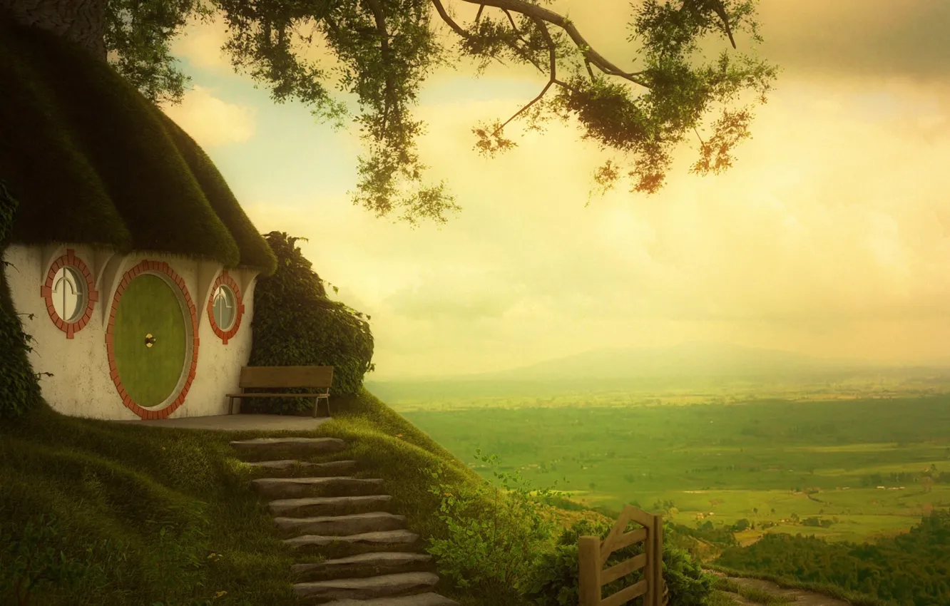 Photo wallpaper greens, Nora, the Lord of the rings, art, shop, steps, house, Shir