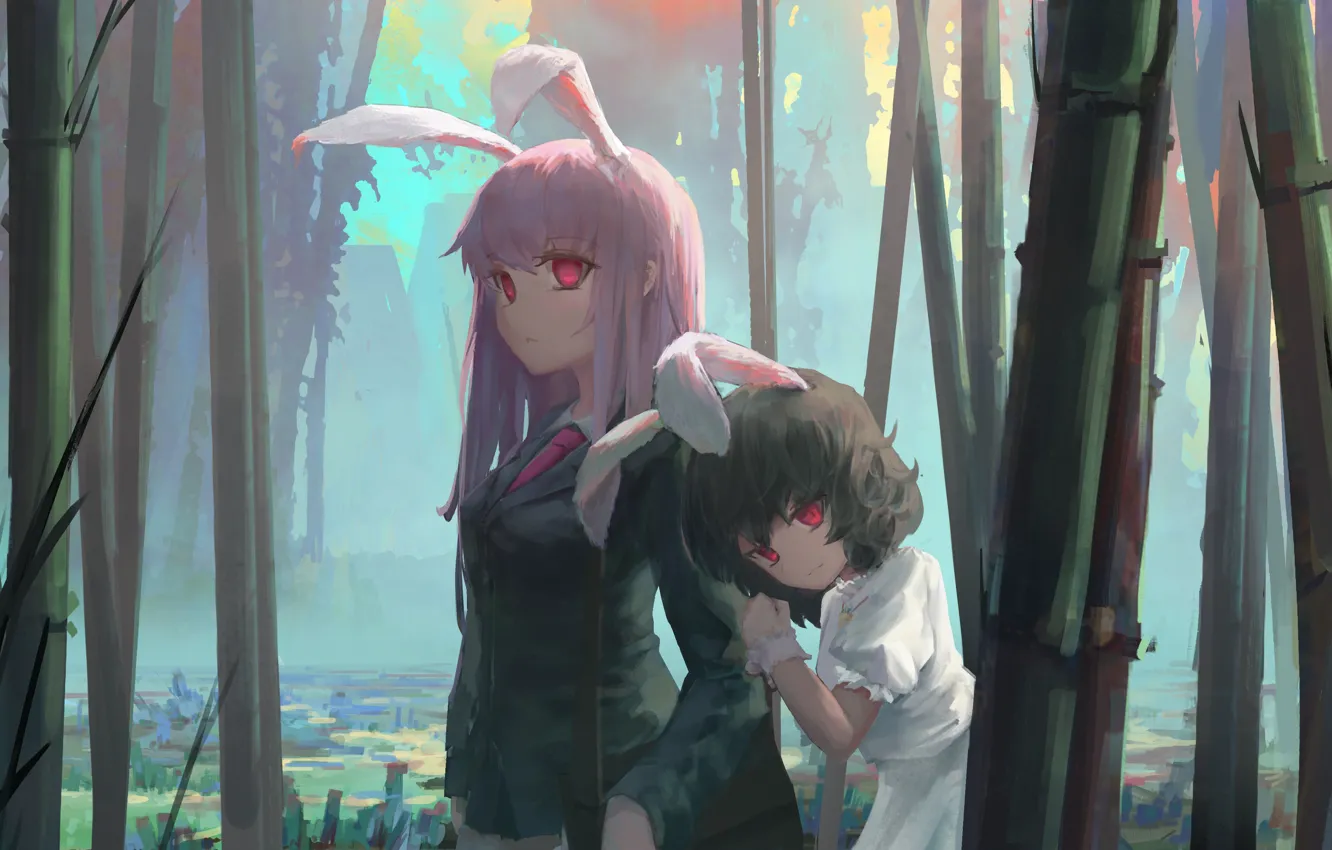 Photo wallpaper costume, red eyes, ears, touhou, art, You Xuan, Touhou Project, bamboo forest