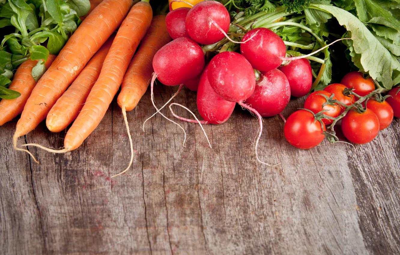 Photo wallpaper photo, Vegetables, Tomatoes, Food, Carrots, Radishes