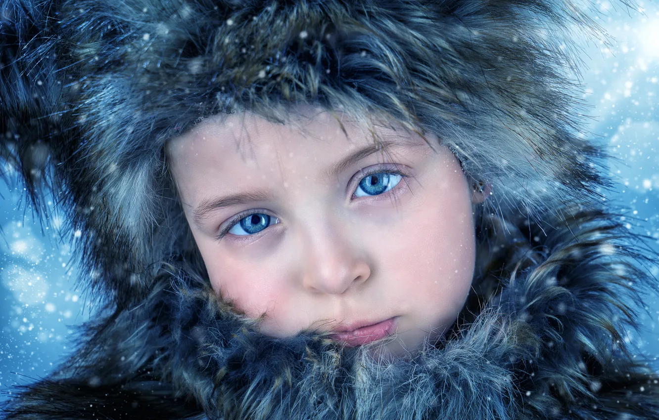 Photo wallpaper sadness, snow, portrait, girl