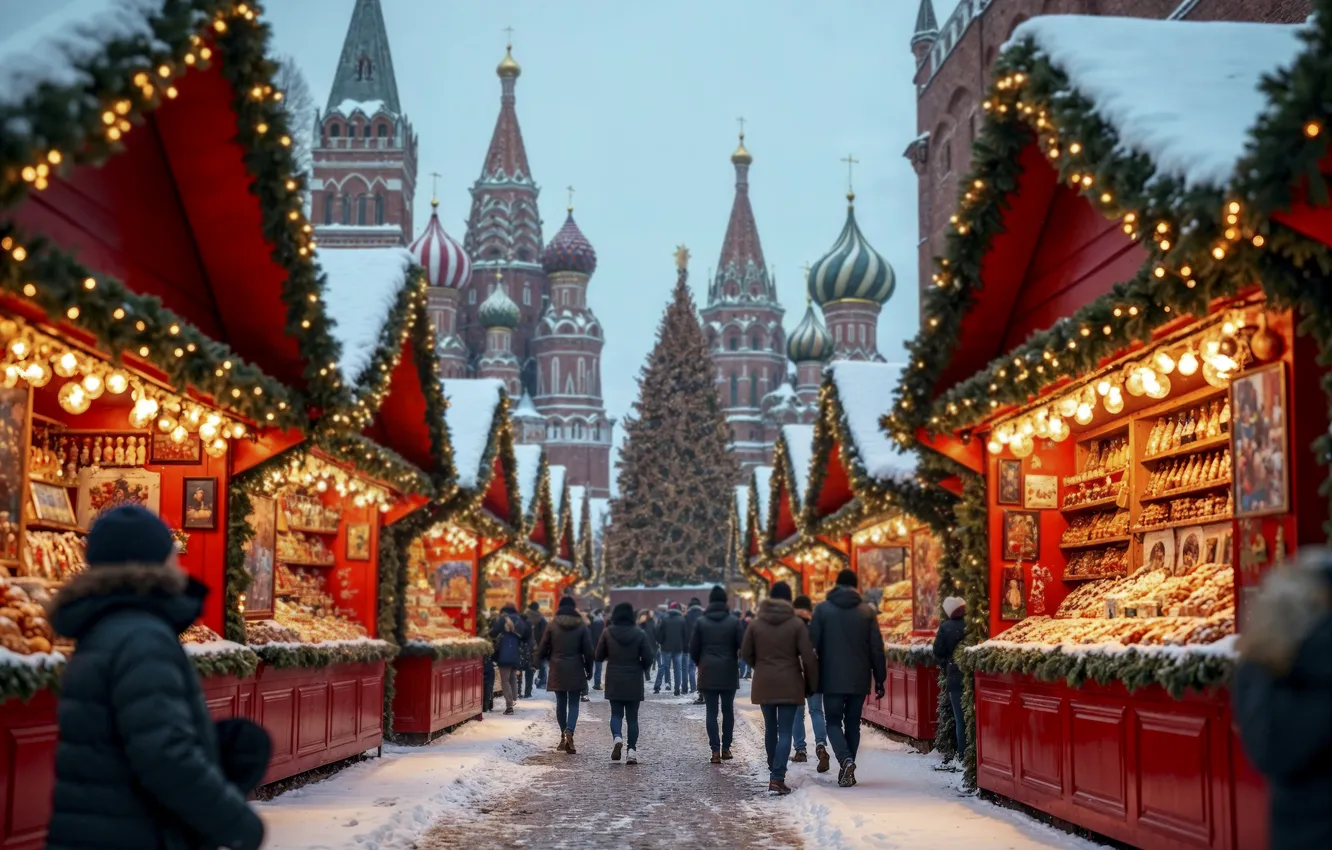 Photo wallpaper decoration, city, the city, street, new year, Christmas, Moscow, Christmas