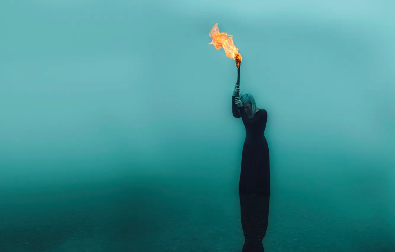 Photo wallpaper girl, torch, in the water, Kindra Nikole, forsaken flame