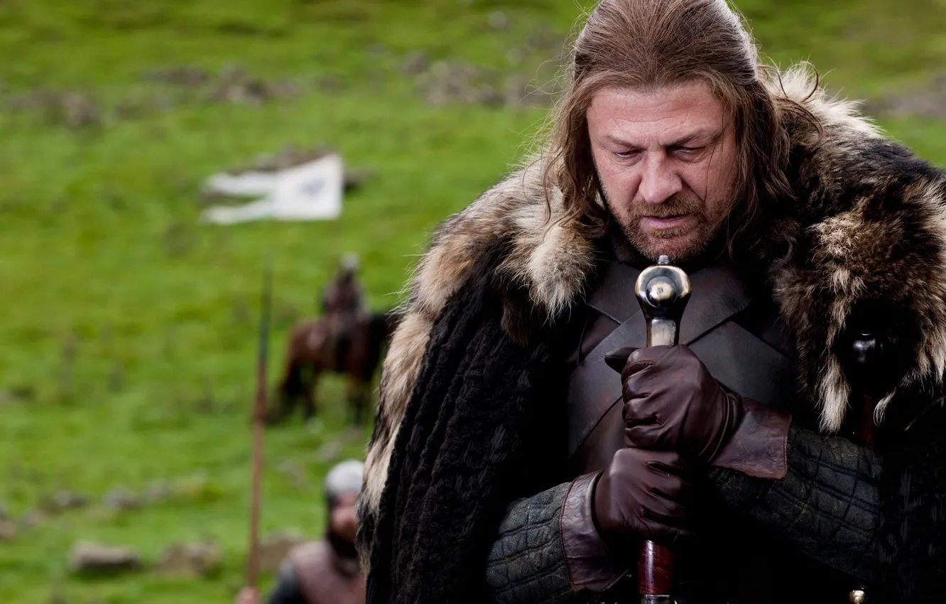 Photo wallpaper sword, armor, fur, banner, Game of Thrones, game of thrones, Sean bean