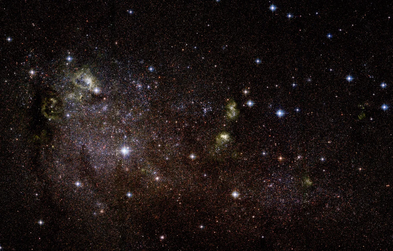 Photo wallpaper Stars, Galaxy, Starburst galaxy, IC 10, Irregular galaxy, Gas clouds, Star formation regions, Constellation of …