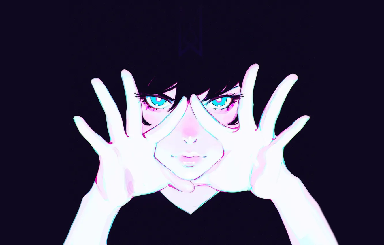 Photo wallpaper Girl, Minimalism, Figure, Eyes, Brush, Art, Fingers, by Ilya Kuvshinov