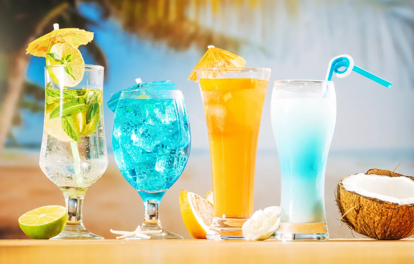 Photo wallpaper ice, sea, beach, coconut, cocktail, drink