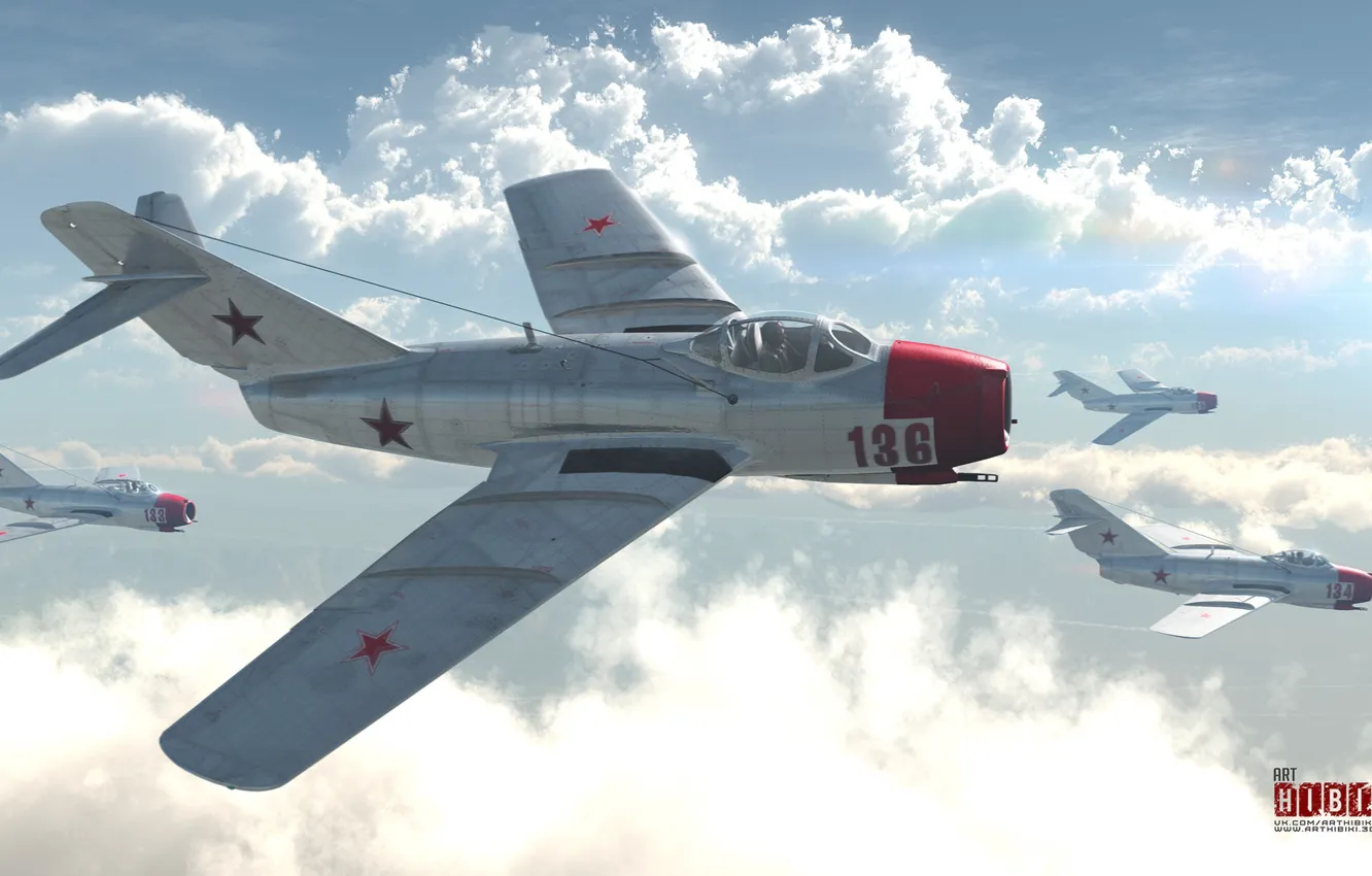 Photo wallpaper the sky, clouds, the plane, The MIG-15bis