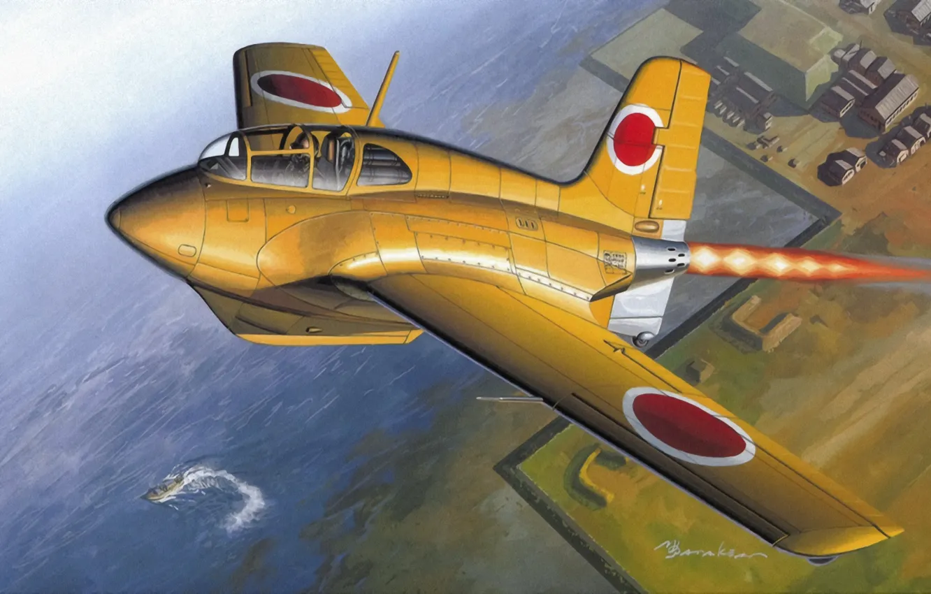 Photo wallpaper war, Interceptor, art, painting, aviation, ww2, japanese airplane, Mitsubishi J8M1 Shusui