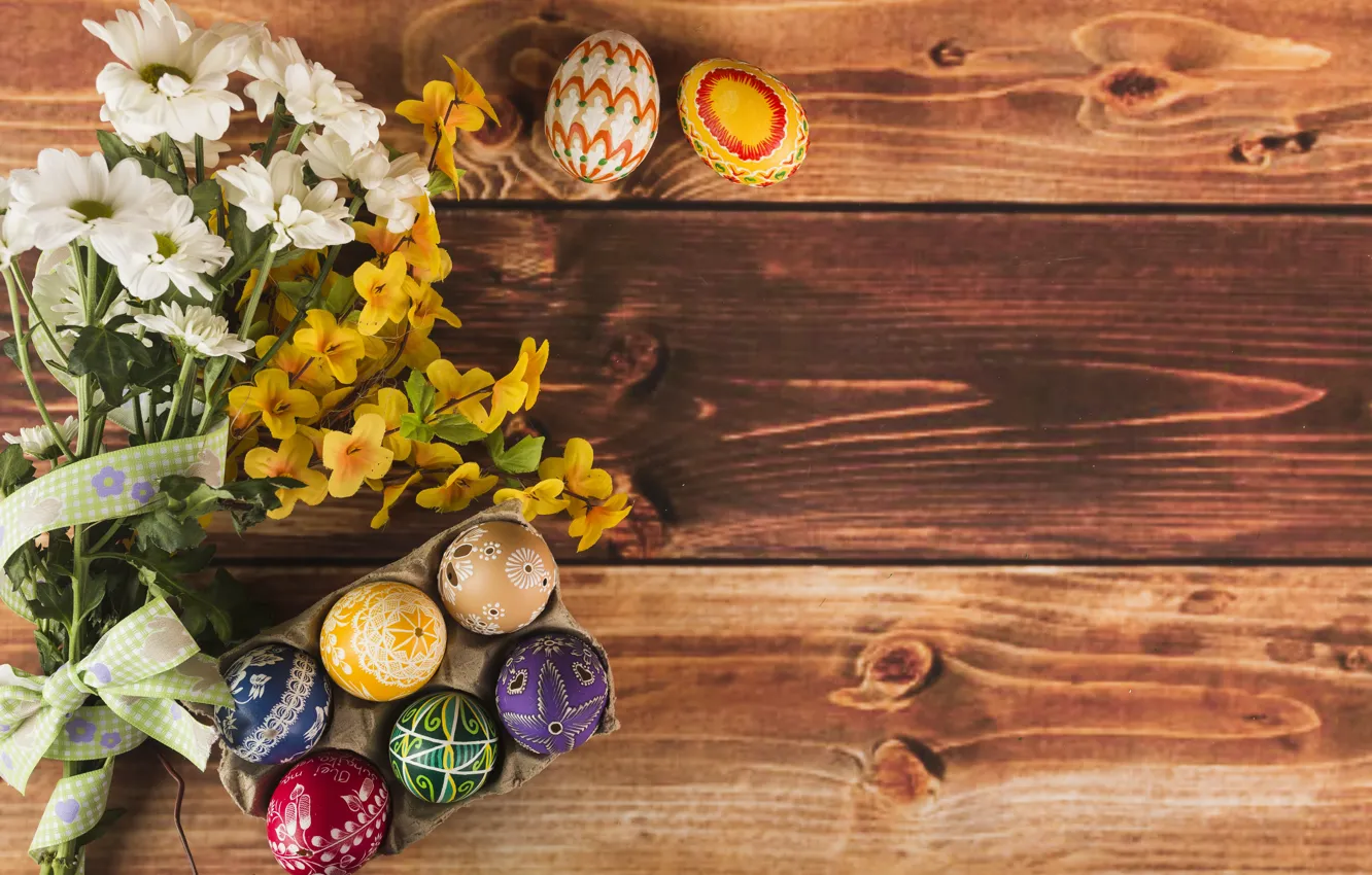 Photo wallpaper Flowers, Spring, Easter, Eggs, Holiday
