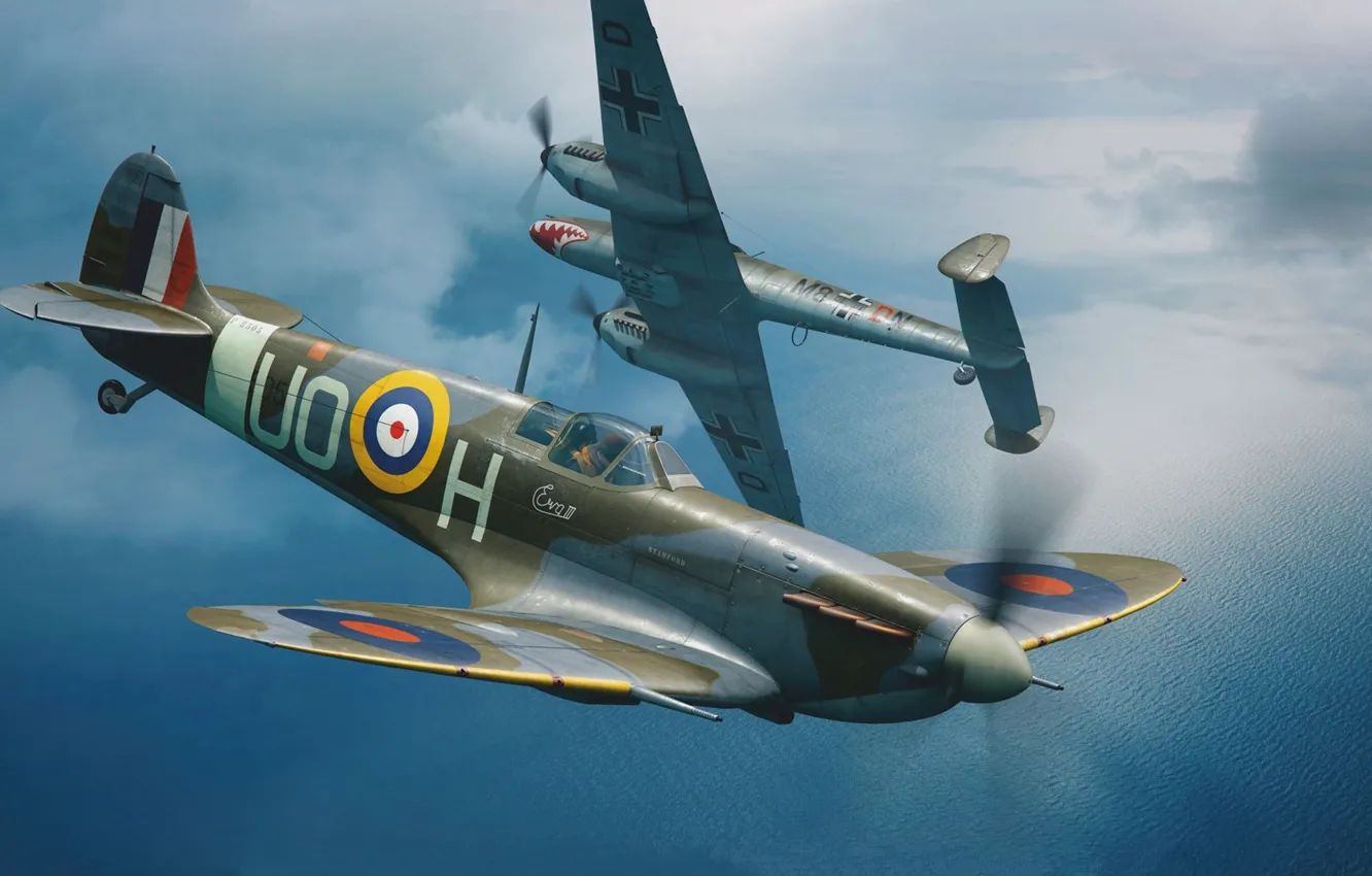 Photo wallpaper fighter, UK, Battle of Britain, Raf, Piotr Forkasiewicz, Spitfire Mk.IIb
