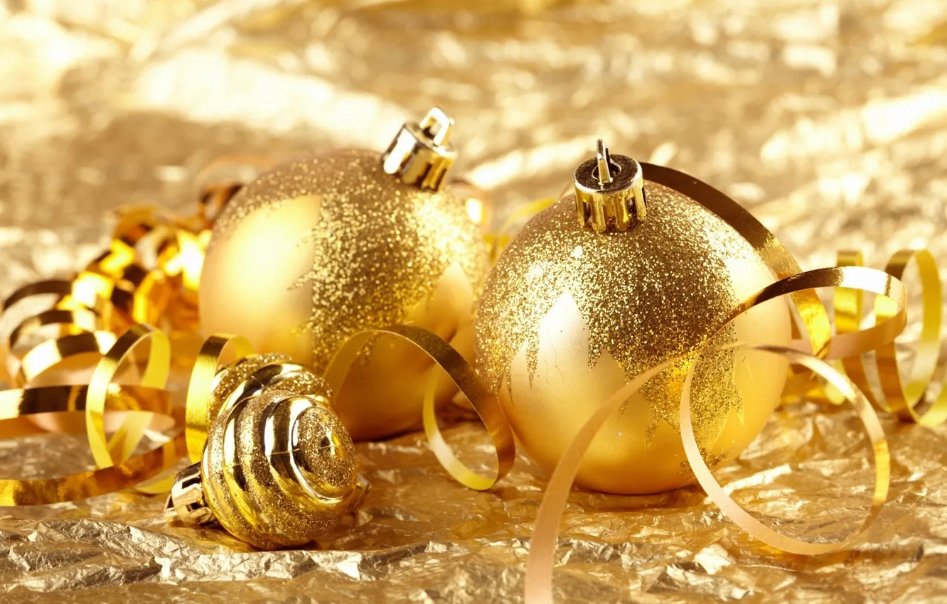 Photo wallpaper balls, decoration, gold, holiday, Wallpaper, toys, Shine, Christmas