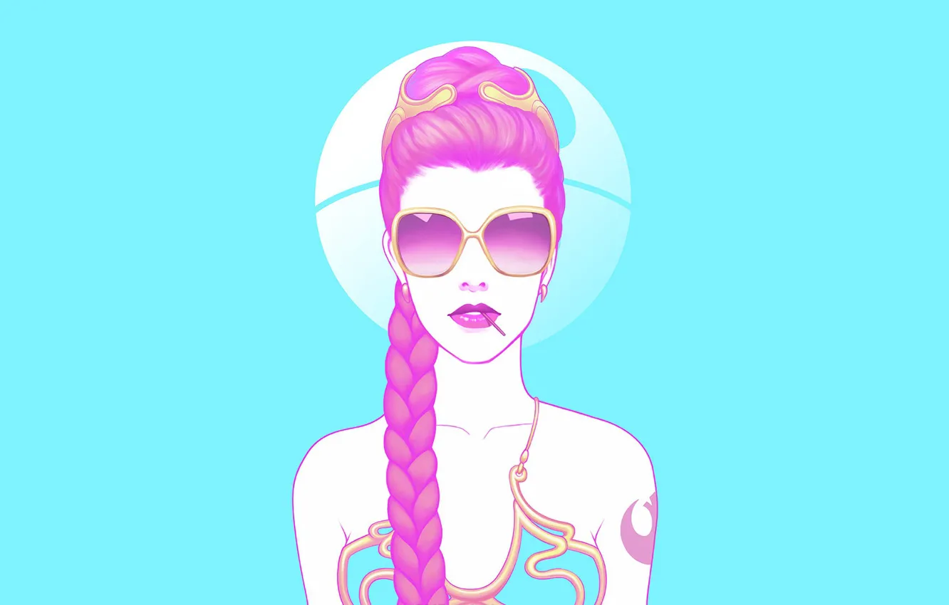 Photo wallpaper Star Wars, braid, digital art, fan art, artwork, Minimalism, sunglasses, simple background