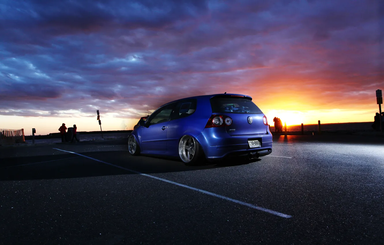 Photo wallpaper sunset, blue, tuning, the evening, volkswagen, Golf, R32, golf