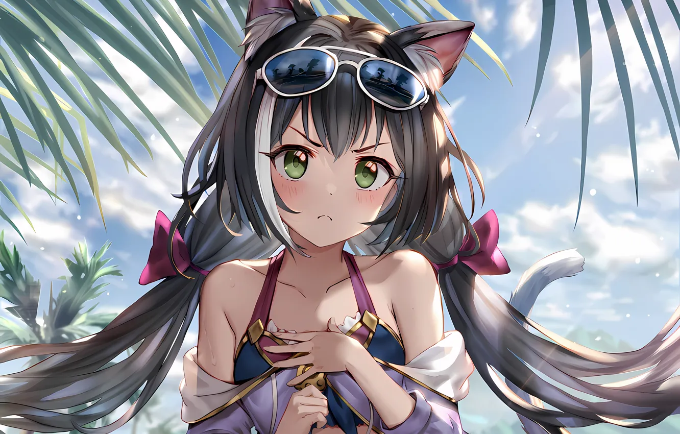 Photo wallpaper girl, sexy, cleavage, long hair, boobs, animal ears, anime, beautiful