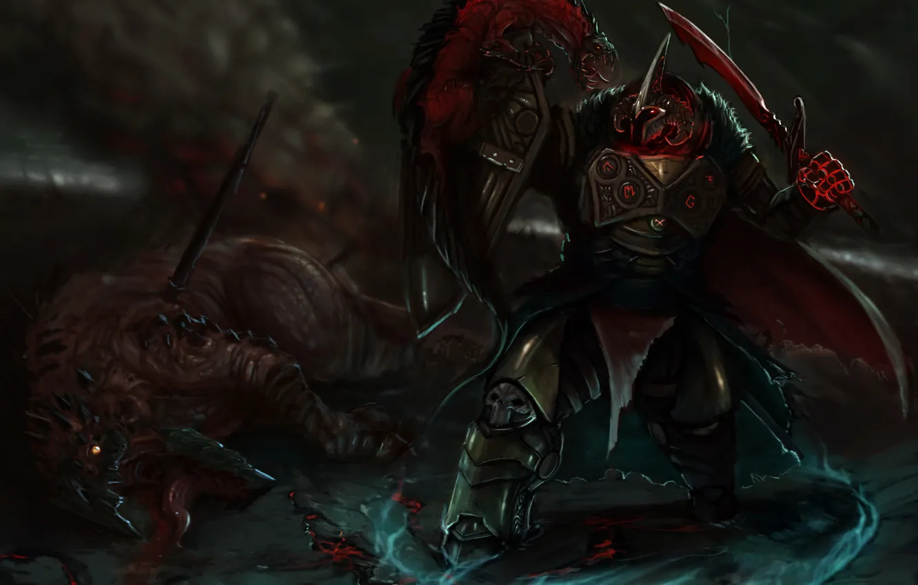 Photo wallpaper weapons, monster, sword, warrior, art, male