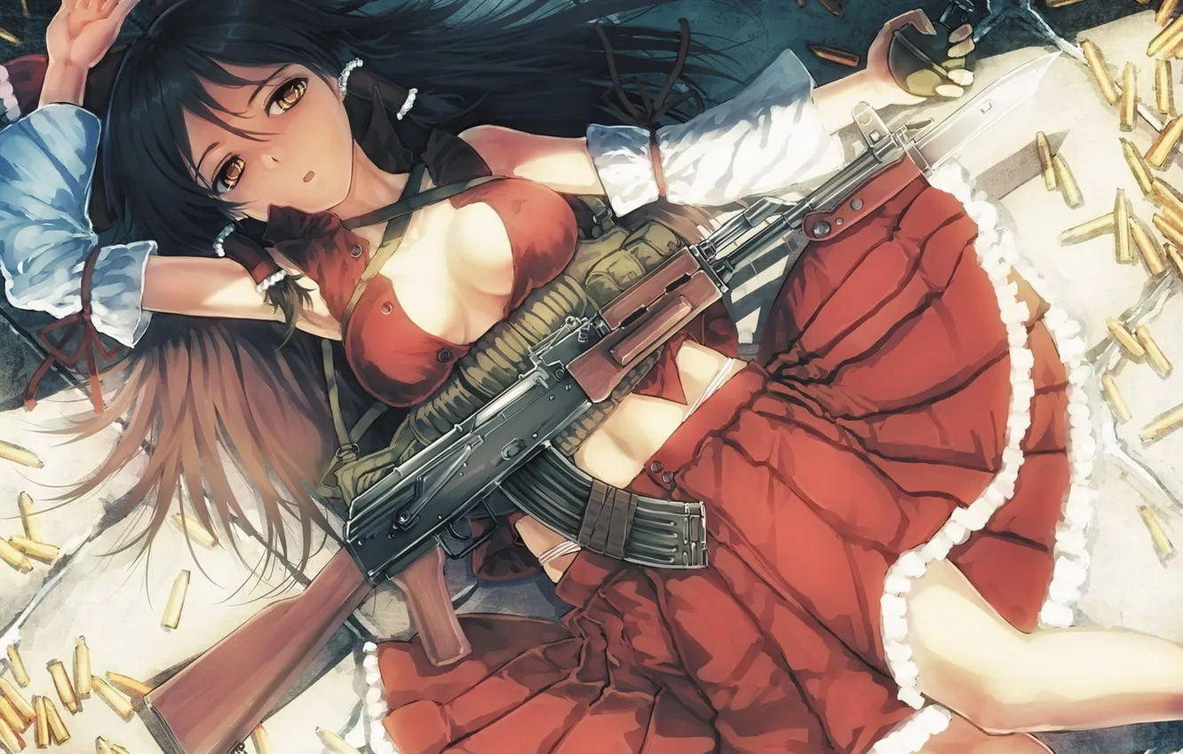 Photo wallpaper look, girl, pose, weapons, pomegranate, surprise, sleeve, touhou