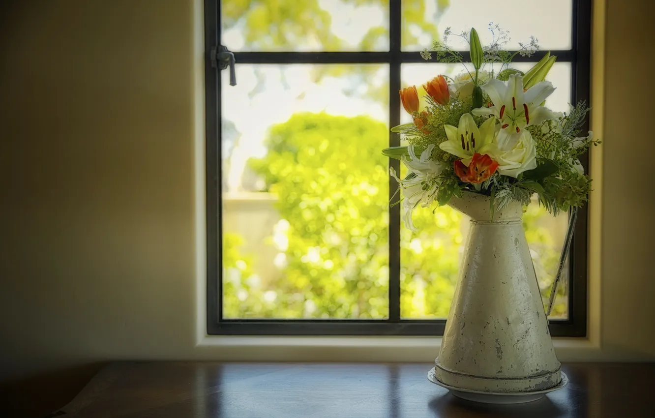 Photo wallpaper flowers, background, window