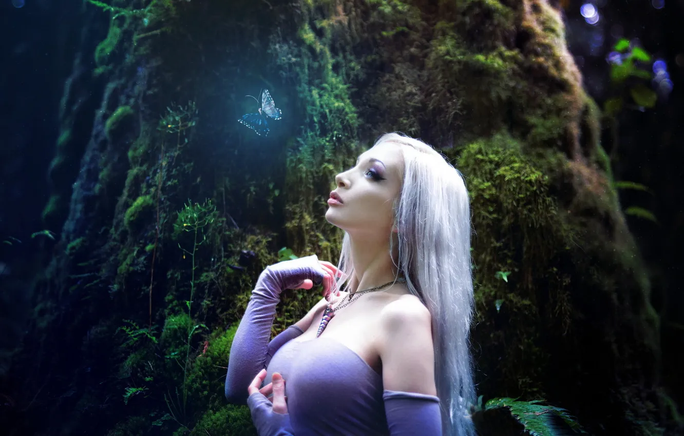 Photo wallpaper girl, background, butterfly