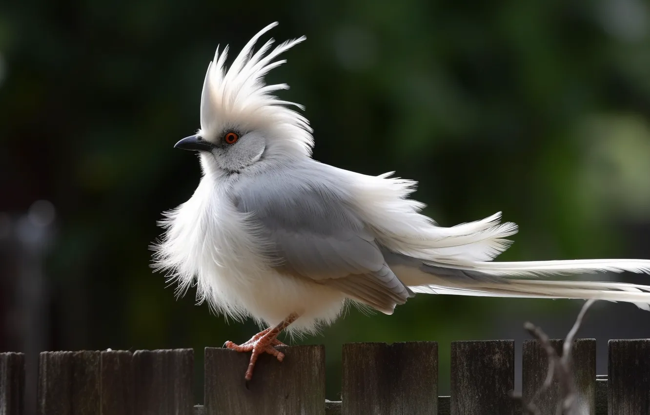 Photo wallpaper white, the dark background, bird, Board, the fence, dove, feathers, tail
