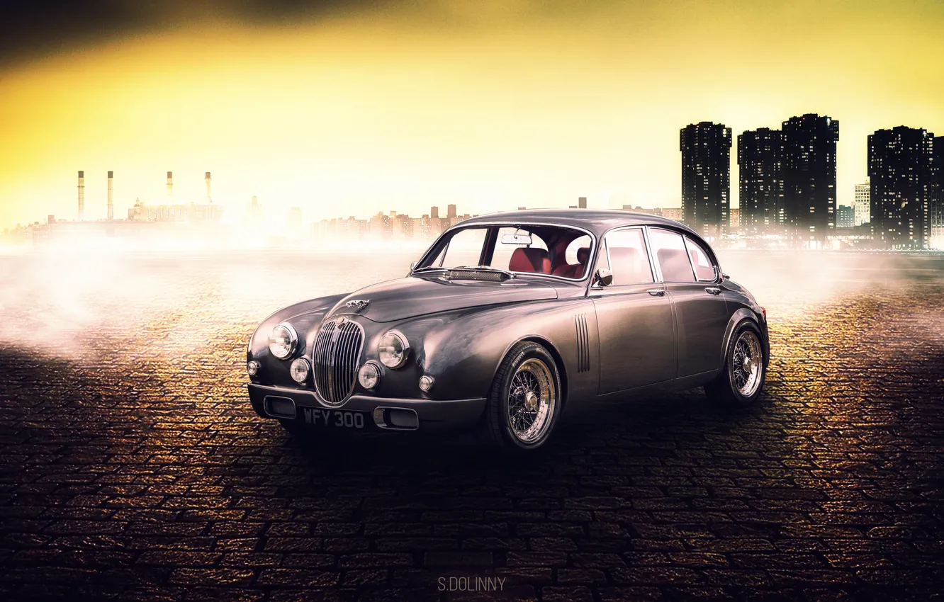 Photo wallpaper car, auto, city, the city, Jaguar, pavers, art, Jaguar