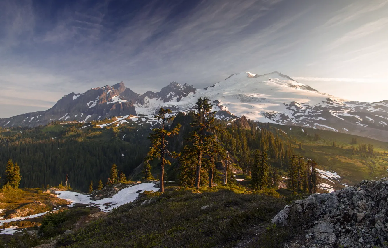 Photo wallpaper light, morning, Mount Baker