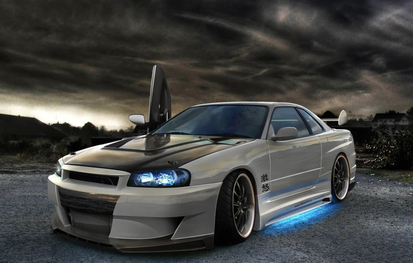 Photo wallpaper neon, nissan, skyline