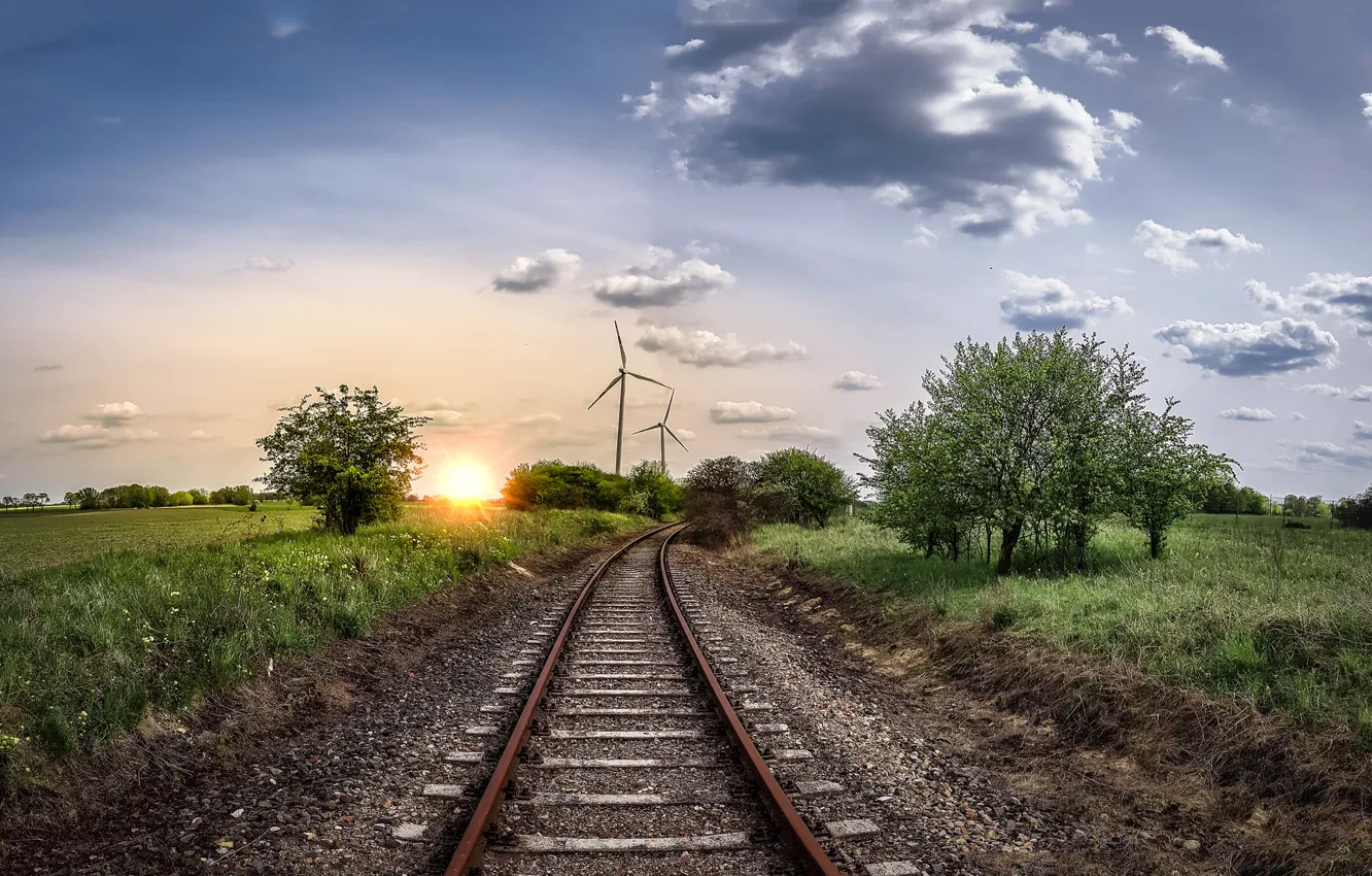 Photo wallpaper road, the sky, rails